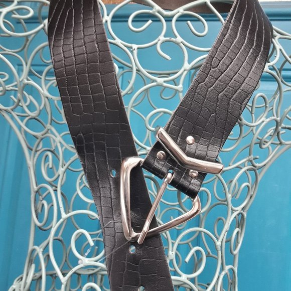 Genuine Leather Belt Alligator Embossed Goth Avant Garde Punk Triangle Brutalist - Picture 1 of 15
